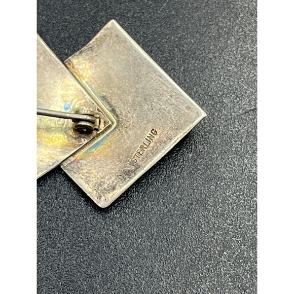 Vintage Sterling Silver Art Deco Square Brooch - 2" Geometric
Layered Design Pin - Picture 8 of 8